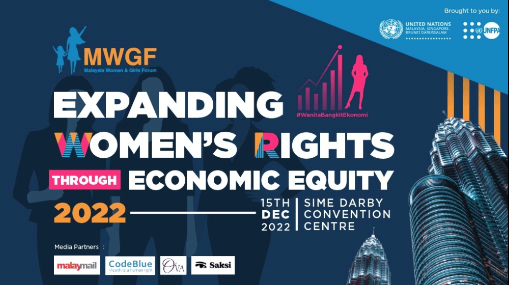 Poster of MWGF 2022 and its theme of Expanding Women's Rights Through Economic Equity. 